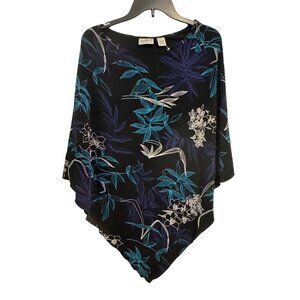 Chicos Travelers Womens Black Floral Print Poncho One Size Acetate Blend